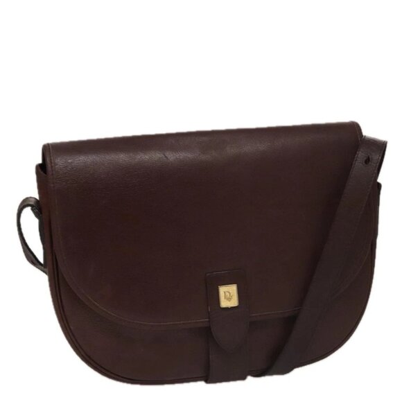 Christian Dior Shoulder Bag Leather Bordeaux Gold Auth 109198 - Picture 2 of 16